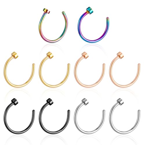 HJZHII 10 Stück Nasenringe, Nasenpiercing Edelstahl Nasenring Gefälschte Schmuck Künstlicher Septum Nasenring Gefälschter Zum Anklipsen Für Frauen Männer von HJZHII