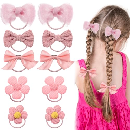 HJZHII 10 Stück Cute Haargummis mit Schleife, Rosa Schleife Haarbänder Kleine Blume Haargummis Elastisches Pferdeschwanzhalter Zopfgummi für Baby Mädchen Mädchen Kleinkind Zubehör von HJZHII