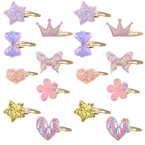 HJZHII 16 Stück Stern Haarspangen Mädchen,8 Paar Haarspange Mädchen,Bogen Metall Kinder Snap Herz Krone Hair Pins Funkelnde Mode Haar Spangen Styling Haarschmuck Y2k Pentagramm Clip Zubehör von HJZHII
