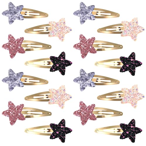HJZHII 16 Stück Stern Haarspangen Mädchen,Metall Haarspange Mädchen,8 Paar Star Haarspangen Kinder Snap Hair Pins Funkelnde Mode Haar Spangen Styling Haarschmuck Y2k Pentagramm Clip Zubehör für Frauen von HJZHII