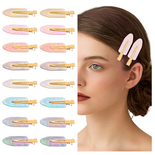 HJZHII 16 Stücke Keine Biegung Haarspangen, Nahtlose Haarspangen Flache Haarclips Acrylharz Flache Haarklammern Bunte Pony Haar Clips für Damen Salonfrisuren Friseursalon Pony Wellig von HJZHII