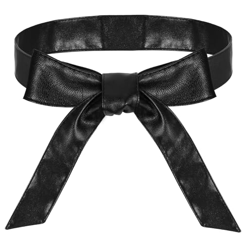 HJZHII 176cm Bindegürtel Damen PU Leder,PU Ledergürtel Damen,Frauen Schwarz Einfarbig Bereit Tailleband Verstellbarer Vintage Kleidergürtel für Konzert Outfit von HJZHII