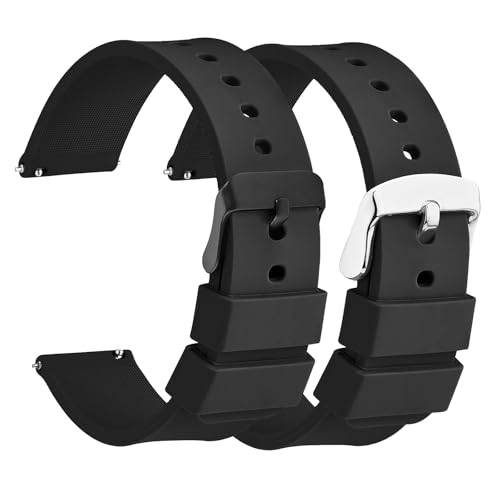 HJZHII 2 Stück Smartwatch Armband 22mm,Armband für Smartwatch,22mm Ersatzarmbänder Ersatzarmband Schnellverschluss Silikon Herren Uhrenarmbänder Wasserdichte mit Schwarz Silber Edelstahlschnalle von HJZHII