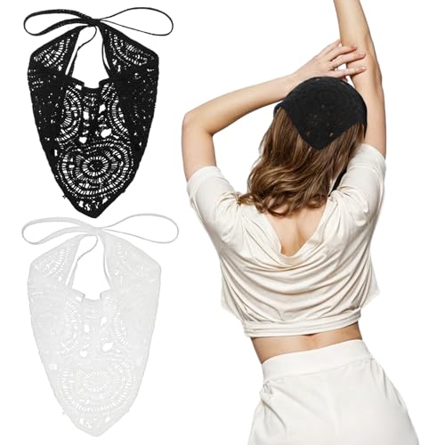 HJZHII 2 Stück Dreieck Kopftuch Damen, Boho Damen Stirnbänder Dreieck Kopftücher Kopftuch Sommer Elastisches Haarschal Turban Haarbänder Bandanas haartuch für Frauen und Mädchen (Schwarz Weiß) von HJZHII