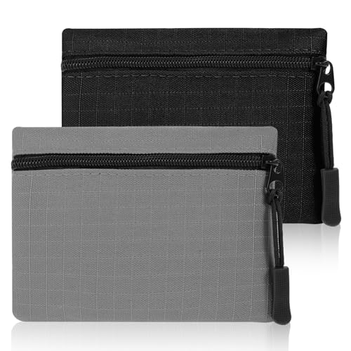 HJZHII 2 Stück Mini Geldbörse Damen, Leinwand Münzbeutel Geldbeutel Klein und im Kurzformat Brieftasche Münzgeldbörse für Erwachsene Kinder(Schwarz+Grau) von HJZHII