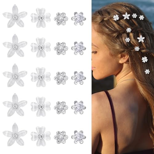 HJZHII 20 Stück Mini Haarschmuck Hochzeit,Blumen Haarklammer Klein,Braut Haarspangen Blumen Kinder Haarschmuck Haarspange Blume Klein Süße Strass Metall Haarnadeln 4 Blumenmuster für Frauen Mädchen von HJZHII
