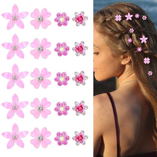 HJZHII 20 Stück Mini Haarschmuck Hochzeit,Blumen Haarklammer Klein,Braut Haarspangen Blumen Kinder Haarschmuck Haarspange Blume Klein Süße Strass Metall Haarnadeln 4 Blumenmuster für Frauen Mädchen von HJZHII
