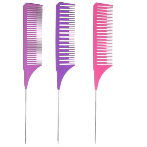 HJZHII 3 Größen Strähnenkamm,Stielkamm Styling Kamm Frauen Comb Haarkamm Friseur für Friseursalon Strähnchen Farbe Comb Set Blondierungspulver Set Färbekamm Professionelle Highlight(Bunt) von HJZHII