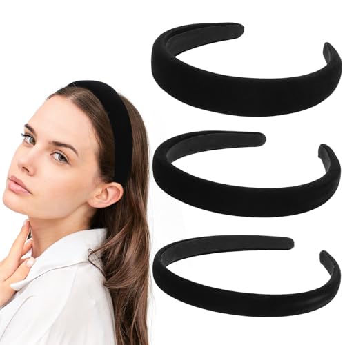 HJZHII 3 Stück 3 Größen Haarreif Samt,Schwarz Haarreifen Damen,1cm 2cm 3cm Samt Haarreif Dirndl Solides Einfaches Stirnband Mode Haarschmuck für Mädchen Damen von HJZHII