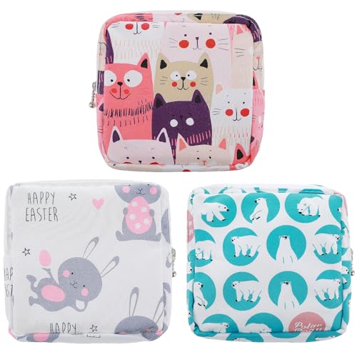 HJZHII 3 Stück Binden Aufbewahrung,Tampons Erste Periode Mädchen Set Tampon Aufbewahrung Damen Mini Tasche Aufbewahrungstasche mit Reißverschluss Damenbinde Täschchen Tragbar Tampontasche Organizer von HJZHII
