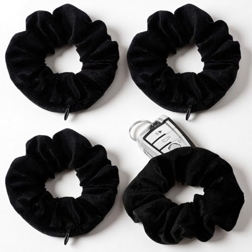 HJZHII 4 Stück Haargummi mit Reißverschluss, Samt Haargummis mit Verstecktem Reißverschluss, Haargummis, Weiche Schwarze Haar Accessoires, Pferdeschwanzhalter, Aufbewahrung für Frauen und Mädchen von HJZHII