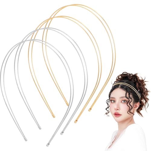 HJZHII 4 Stück Mehrschichtige Dünnes Metall Haarband, Doppel Layer Stirnbänder Elastische Dünne Haarbänder Rutschfestes Haarkron Haarbänder für Damen Hochzeit Haarstyling Zubehör(Gold, Silber) von HJZHII