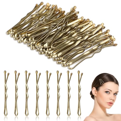 HJZHII 50 Stück 3.5cm Haarklammer Klein,Haarklammern Klein,Haarnadeln Kleine Haarklammern Mini Bobby Pins Gewellte Haarnadel Haarspange aus Metall Haarklammern für Frauen Mädchen Kinder Dutts(gold) von HJZHII