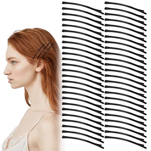 HJZHII 50 Stück 8,5cm Haarklemmen Damen,Flache Haarklammern,Bobby Pins Haarklammer Haarnadeln Schwarz Groß Haarspange Hairpin aus Metall für Frauen Mädchen Kinder Dutts Langes Glattes Haar von HJZHII