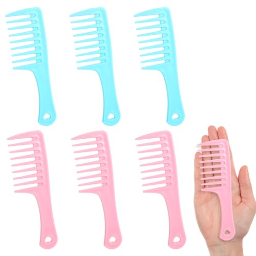 HJZHII 6 Stück Mini Kamm mit Breiten Zähnen, Lockenkamm Tragbarer Haarkamm für Frauen Entwirrungskamm Set Kunststoff Großer Zahngriff für Dickes Lockiges Welliges Nasses Styling Trockenes Haar von HJZHII