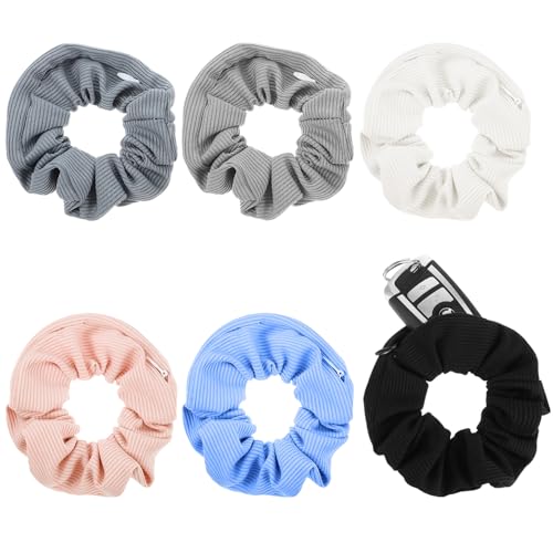 HJZHII 6 Stück Taschen Haargummis, Haargummis mit verstecktem Reißverschluss, großer Pferdeschwanzhalter, Haar-Accessoires mit versteckter Tasche für Frauen und Mädchen, alle Haartypen von HJZHII