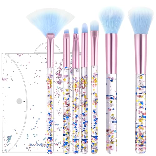 HJZHII 7 Stück Crystal Schminkpinsel Set,Sparkles Pinselset Makeup Pinsel,Make up Pinsel Set Schmink Lidschatten Misch Concealer Highlight Pinselset Powder Foundation Blusher Brush Fächer Makelloser von HJZHII