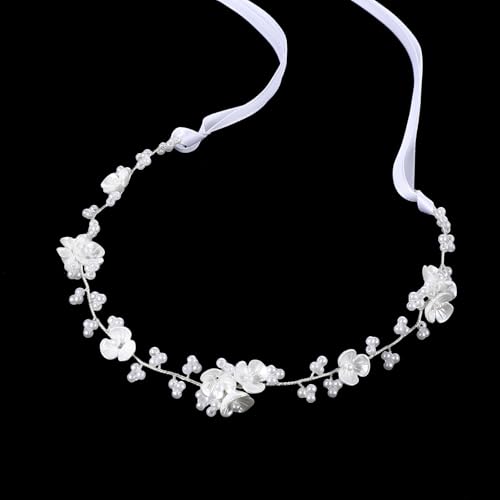 HJZHII Haarschmuck Kommunion Mädchen,Kommunion Haarschmuck für Mädchen,29cm Blumenkranz Haare Kinder Braut Hochzeit Brautschmuck Blumenmädchen Haarband Haarreif Bohemian Kopfschmuck für Erstkommunion von HJZHII