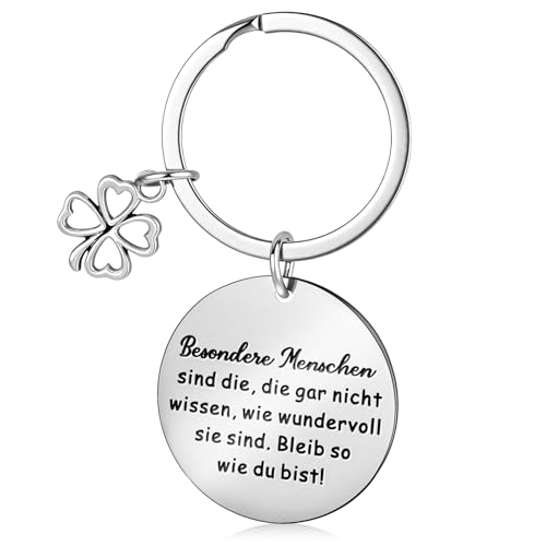 HJZHII Inspirierender Schlüsselanhänger Glücksbringer mit Spruch Kleeblatt Schlüsselanhänger Besondere Menschen Bleib so wie du bist Geburtstage Aufmunterung Geschenk für Kollegen Freunde Mann von HJZHII