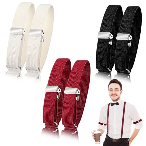 HJZHII Packung mit 6 modischen Hemdärmelhaltern, Rutschfester Strumpfhalter mit elastischem Riemen für Hemdmanschetten Armbänder Verstellbare Fixierhülsenarmbänder für Männer Frauen(Farbe A) von HJZHII