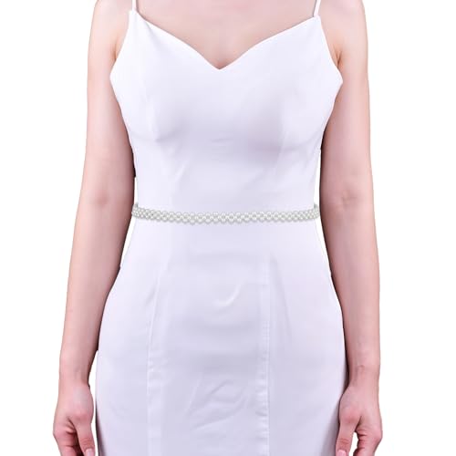 HJZHII Perlengürtel Schärpe, Brautgürtel Schmaler Hochzeitsperlen Taillengürtel, Taillenperlen Verstellbar Weißes Band, Perlengürtel für Formelle Kleidung, Frauen, Mädchen, Brautjungfer HJZHII Perlengürtel Schärpe, Brautgürtel Schmaler Hochzeitsperlen Taillengürtel, Taillenperlen Verstellbar Weißes Band, Perlengürtel für Formelle Kleidung, Frauen, Mädchen, Brautjungfer von HJZHII