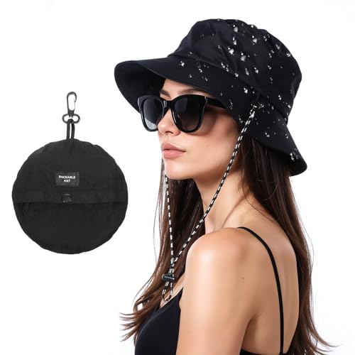 HJZHII Sonnenhut Faltbar, Fischerhüte Anglerhut Sommerhut mit Kordelzug Bucket Hat Breitkrempiger Fischerhüte für Damen Herren Strand Schwimmbad Park Camping Picknick Wandern Reisen von HJZHII