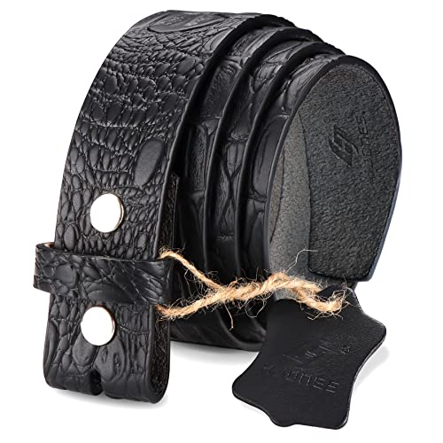 HJones Herren Ersatzgürtel Keine Schnalle Gürtel Riemen, Männer Ledergürtel mit Silber Snap On Gürtel Ohne Schnalle 1 1/2 Zoll Breit(Schwarz Krokodil, 42“)… von HJones