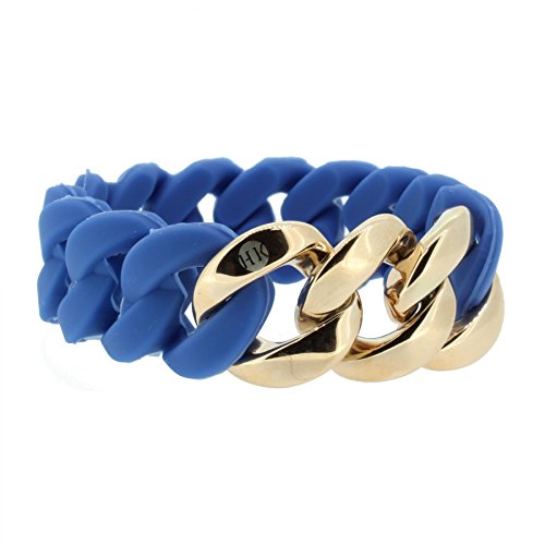 Hanse-Klunker Armband Damen ORIGINAL Silikon Blau, Edelstahl Rosegold Armreif Armkette Frauen Mädchen Größe 18-19 cm inkl. Schmuck-Geschenk-Box von Hanse-Klunker