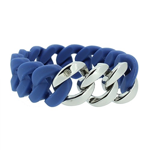 Hanse-Klunker Armband Damen ORIGINAL Silikon Blau, Edelstahl Silber Armreif Armkette Frauen Mädchen Größe 19-20 cm inkl. Schmuck-Geschenk-Box von Hanse-Klunker