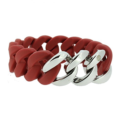 Hanse-Klunker Armband Damen ORIGINAL Silikon Rot, Edelstahl Silber Armreif Armkette Frauen Mädchen Größe 19-20 cm inkl. Schmuck-Geschenk-Box von Hanse-Klunker