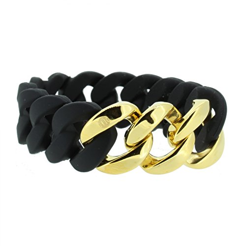 Hanse-Klunker Armband Damen ORIGINAL Silikon Schwarz, Edelstahl Gold Armreif Armkette Frauen Mädchen Größe 18-19 cm inkl. Schmuck-Geschenk-Box von Hanse-Klunker