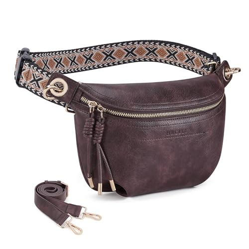 Bauchtasche für Damen, PU-Leder, Gürteltasche, Bauchtasche mit 2 Gurten, 5-1 Kaffee von HKCLUF