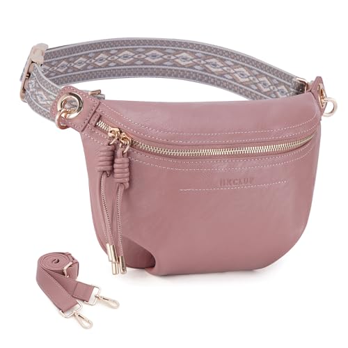 Bauchtasche für Damen, PU-Leder, Gürteltasche, Bauchtasche mit 2 Gurten, 4-5 Nude Pink von HKCLUF