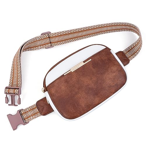 HKCLUF Bauchtasche Damen,Stylisch Vegane Leder Crossbody Bag Damen Gürteltasche Mit Verstellbarem Riemen(Weiss-braun) von HKCLUF