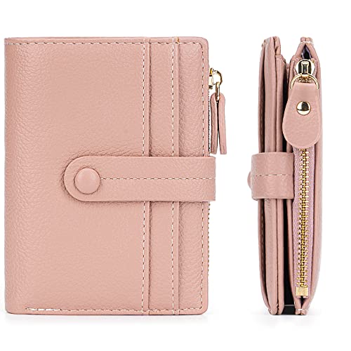 HKCLUF Geldbörse Damen,Geldbeutel Frauen Leder, RFID Portemonnaie Kleine Brieftasche mit Münzfach Damengeldbörsen Reißverschluss Viele Fächer(A04-Rosa) von HKCLUF