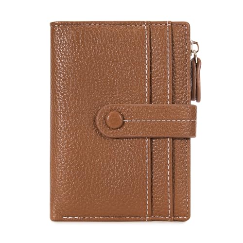 HKCLUF Geldbörse Damen, Geldbeutel Frauen Leder, RFID Portemonnaie Kleine Brieftasche mit Münzfach Damengeldbörsen Reißverschluss Viele Fächer (Braun) von HKCLUF