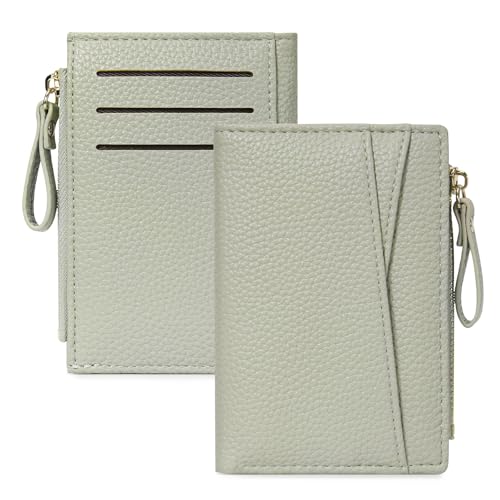 HKCLUF Geldbörse Damen Klein Geldbeutel für Damen PU Leder Mini Geldbeutel mit Reißverschluss Münzfach Portemonnaie Kartenfächer (Grün) von HKCLUF