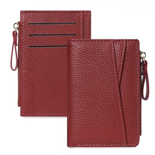 HKCLUF Geldbörse Damen Klein Geldbeutel für Damen PU Leder Mini Geldbeutel mit Reißverschluss Münzfach Portemonnaie Kartenfächer (Rot) von HKCLUF