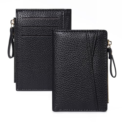 HKCLUF Geldbörse Damen Klein Geldbeutel für Damen PU Leder Mini Geldbeutel mit Reißverschluss Münzfach Portemonnaie Kartenfächer (Schwarz) von HKCLUF