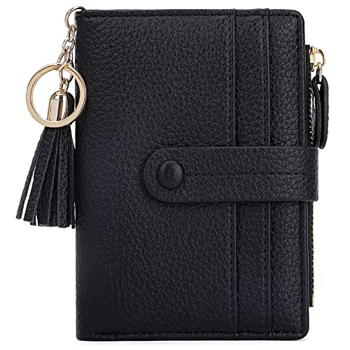 HKCLUF Geldbörse Damen Kleine, Geldbeutel Frauen Leder, RFID Portemonnaie Brieftasche Münzfach mit Quaste Damengeldbörsen Reißverschluss Viele Fächer(B01-Schwarz) von HKCLUF