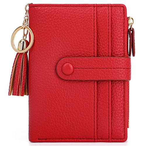 HKCLUF Geldbörse Damen Kleine, Geldbeutel Frauen Leder, RFID Portemonnaie Brieftasche Münzfach mit Quaste Damengeldbörsen Reißverschluss Viele Fächer(B08-Rot) von HKCLUF