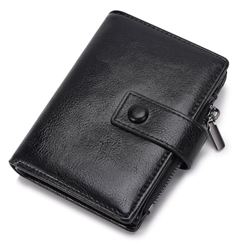 HKCLUF Geldbörse Damen PU Leder Portemonnaie Damen Klein aus strapazierfähigem Geldbeutel Klein Geldbörse mit 8 Kartenfächern Schwarz von HKCLUF