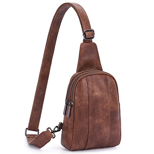 HKCLUF Brusttasche Damen Sling Bag Klein PU Leder Bauchtasche Crossbody Bag Stylisch Gürteltaschen Umhängetasche für Damen/Herren(Braun) von HKCLUF