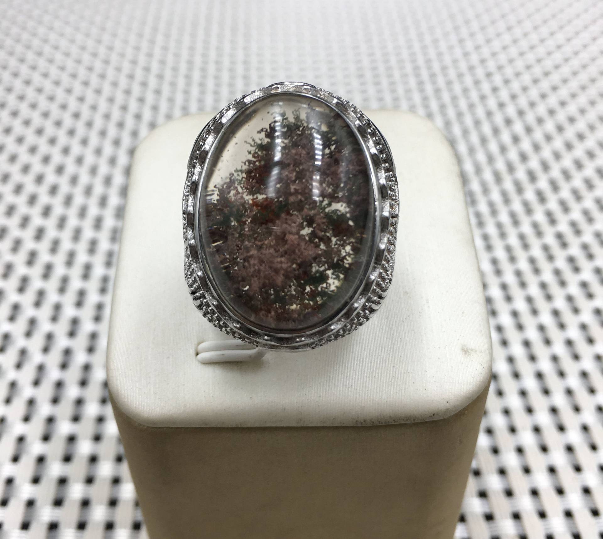 Seltene Natürliche Große Enthalten Garten Grün Phantom Quarz Ring/Scenic Ring/Lodalite/Geschenk/Männer Ring/Silber Vergoldet Ring Inlay von HKFossiltown