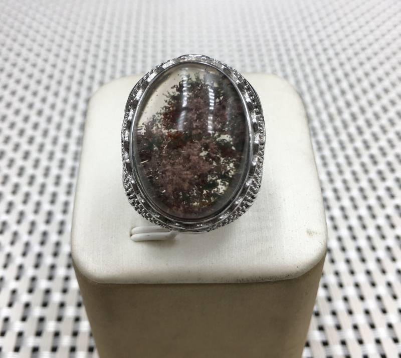 Seltene Natürliche Große Enthalten Garten Grün Phantom Quarz Ring/Scenic Ring/Lodalite/Geschenk/Männer Ring/Silber Vergoldet Ring Inlay von HKFossiltown