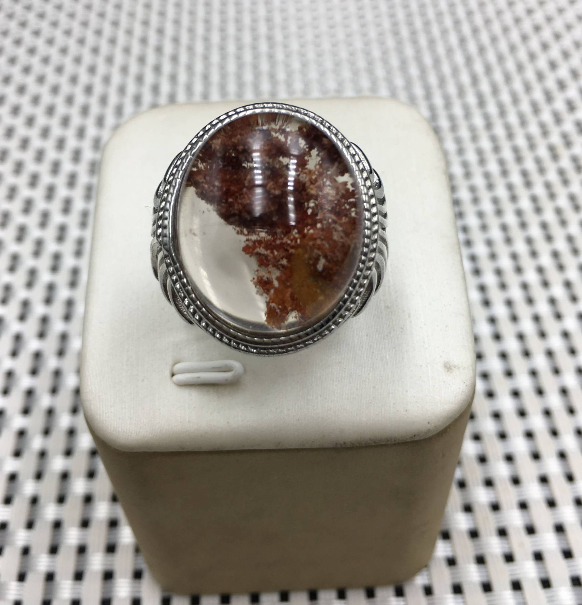 Seltene Natürliche Große Enthalten Garten Grün Phantom Quarz Ring/Scenic Ring/Lodalite/Geschenk/Männer Ring/Silber Vergoldet Ring Inlay von HKFossiltown