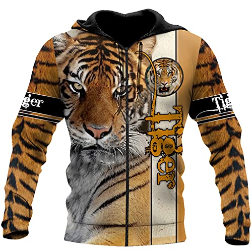 3D Tier Tiger Gedruckt Unisex Hoodie Herren Sweatshirt Reißverschluss Pullover Casual Jacke Trainingsanzüge, Zip Hoodies, XL von HKGHVJK