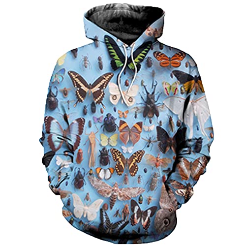 Fashion Herren Hoodies 3D Printed Insect Butterflies Hoodie Unisex Streetwear Casual Hoody Trainingsanzüge, Siehe Abbildung2, XXXXL von HKGHVJK