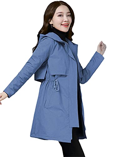 HKGHVJK Herbst Damen Kapuzenjacke Langarm Casual Jacke Weibliche Windbreaker Lange Kapuzenmantel Outwear Plus Size, blau, 48 von HKGHVJK