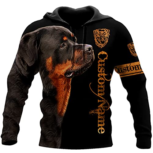 HKGHVJK Schöner Rottweiler schwarzer 3D gedruckter Unisex Hoodie Sweatshirt Reißverschluss Pullover Casual Trainingsanzug, Hoodie, S von HKGHVJK